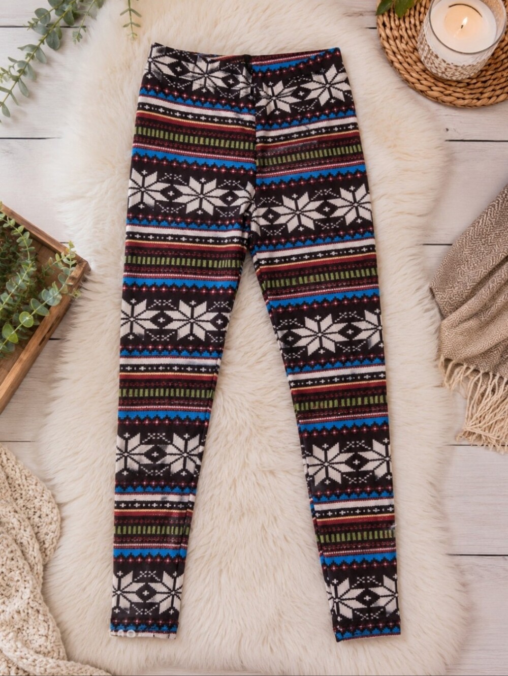 White Mark Fair Isle Leggings | Cozy Winter Nordic Print Leggings | Soft Stretch